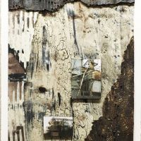 Cement Factory 15, 21” x 27” Mixed Media
Paint, paper, cardboard, sand and gravel, craquelure glaze, photographs on vellum.