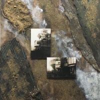 Cement Factory 3, 31” x 25”, Mixed Media
Paint on plywood, burlap, sand and gravel,
corrugated cardboard, photographs. Cement Factory #3