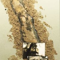 Cement Factory study, 20" x 32"paint, graphite,pulp paper, sand and gravel, photographs on card