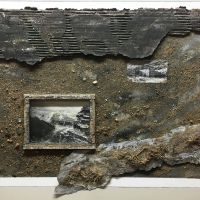 Quarry, Moel Fferna 16¸ 29” x 26”
Paint, sand and gravel, cardboard, burlap,
decayed wood framing, hand tinted photographs on vellum.