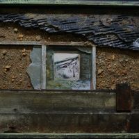 Quarry, Moel Fferna 9, 27” x 32”
Sand and gravel, slate, cardboard, paint, decayed wood, glass,
hand tinted photograph, on plywood panel.