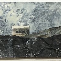 Quarry study, 25" x 19" Paint, paper, vellum, hand tinted photograph on plywood