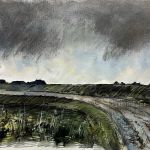 Landscape, Ink and pastel